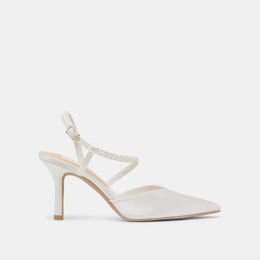 Dolce Vita Everyday | KAMRA PEARL HEELS TRUE WHITE SATIN