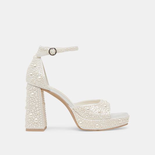 Dolce Vita Quality | PANDRO PEARL HEELS TRUE WHITE SATIN