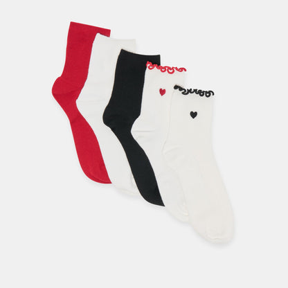 Dolce Vita Premium | 5 Pack Embroidered Rib White Black Multi Anklet Socks