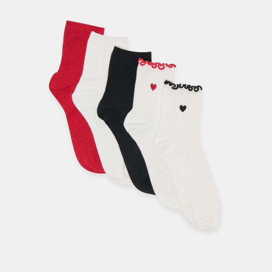 Dolce Vita Premium | 5 Pack Embroidered Rib White Black Multi Anklet Socks