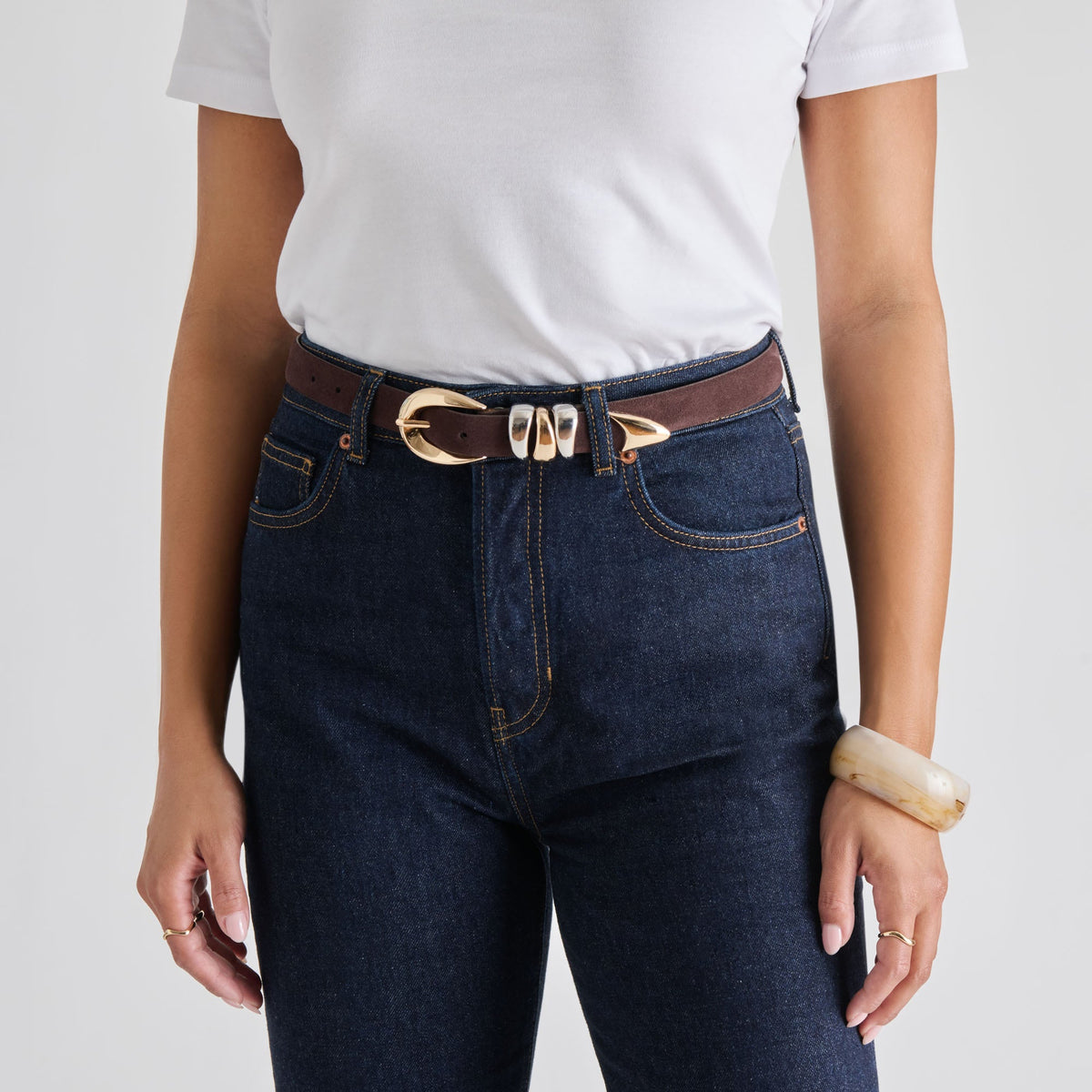 Dolce Vita Latest | Mixed Metal Mahogany Buckle Belt